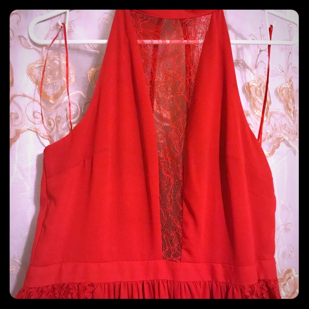 Red floor length maxi dress